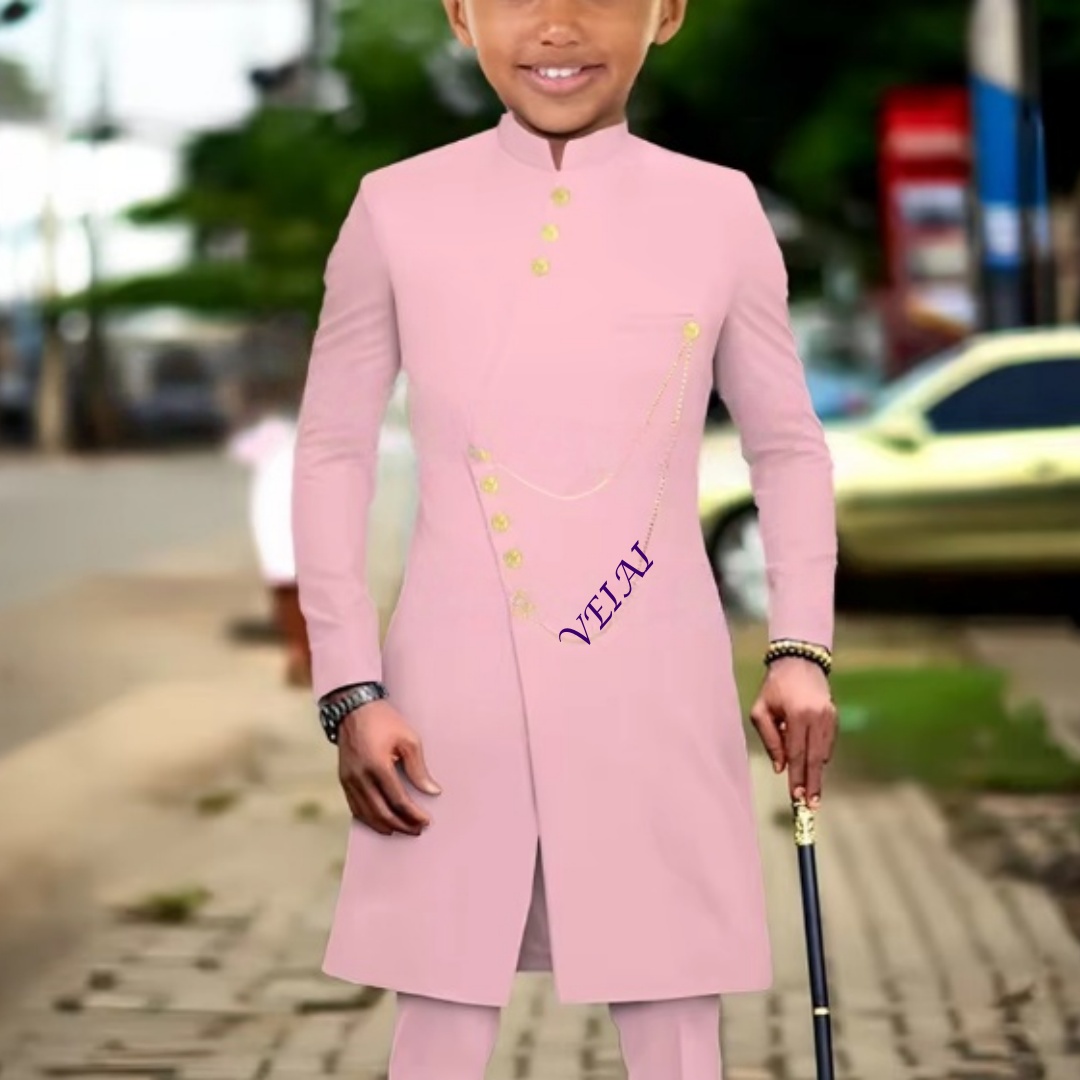 Formal Dress - ชุดสูทเด็กผู้ชายสไตล์แอฟริกันสั่งตัด 2 ชิ้น เสื้อเบลเซอร์และกางเกง ชุดทางการ กระดุมแถวเดียว