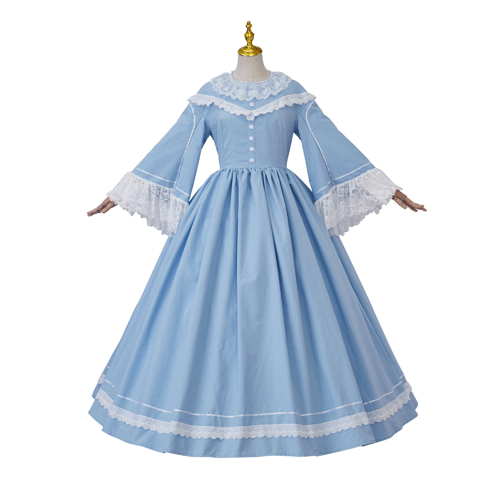 Evening Gown - 1860s Victorian Civil War คอสเพลย์เครื่องแต่งกายชุดสีฟ้าชุดผู้หญิง Theatre