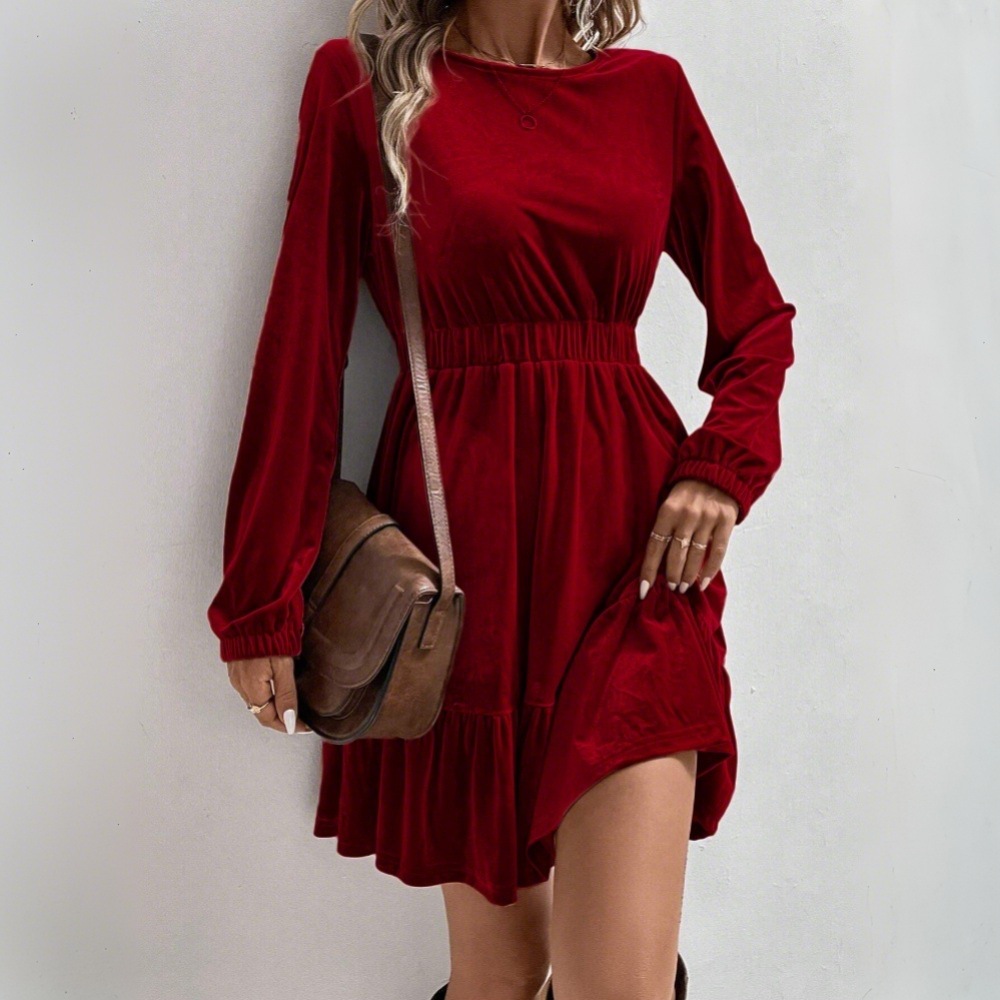 เดรสกำมะหยี่สไตล์ยุโรปอเมริกัน - Midi Dress บทวิจารณ์และราคา