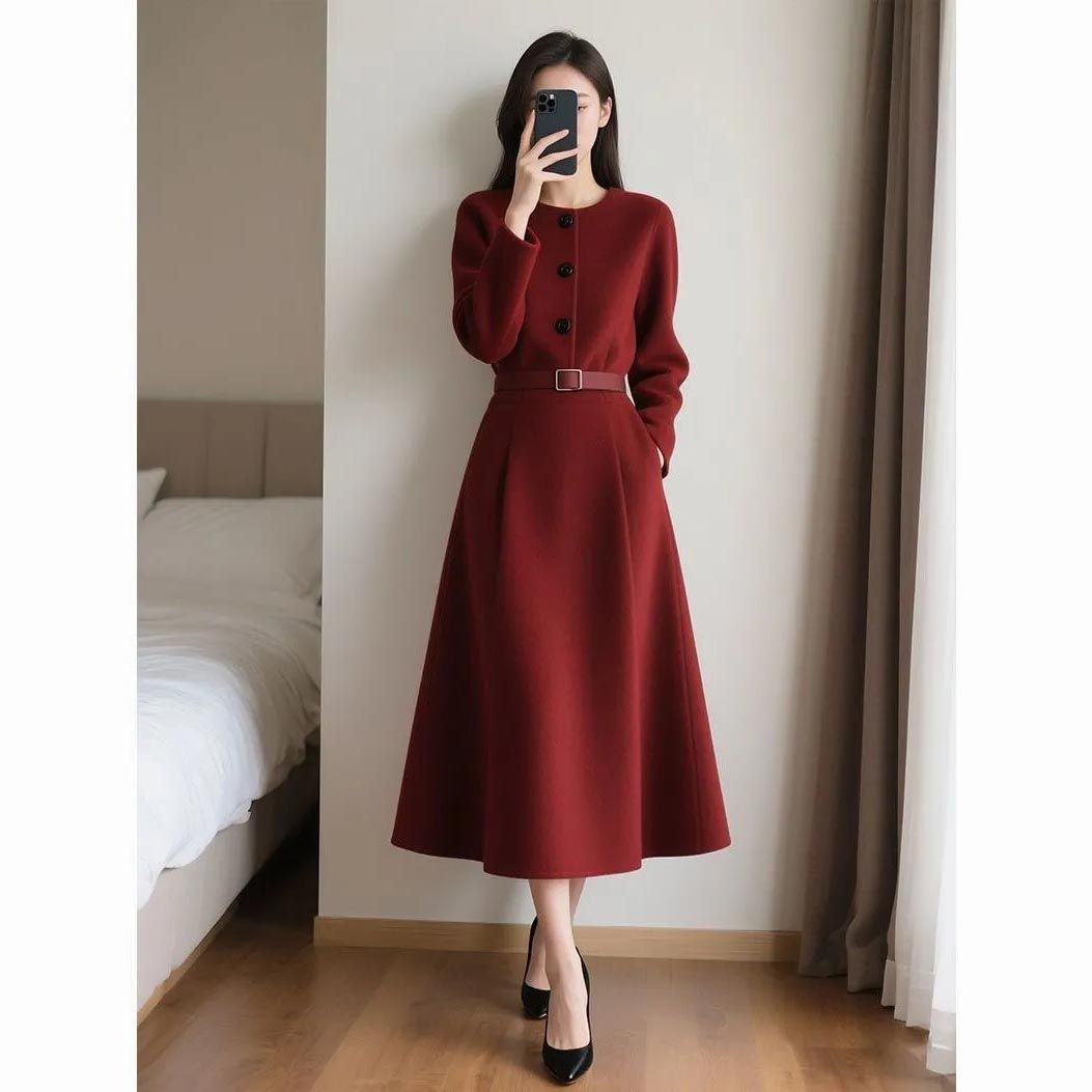 ชุดเดรสแขนยาวเอวเข้ารูปสไตล์เร - Women'S Red Formal Wear บทวิจารณ์และราคา